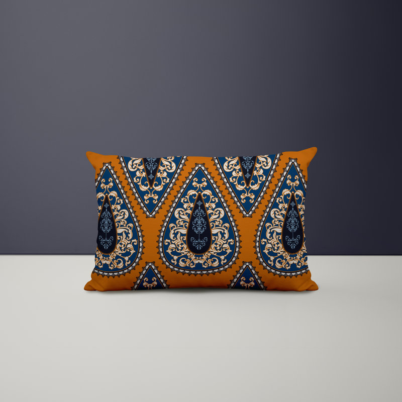 Paisley Outdoor Reversible Throw Pillow, Orange