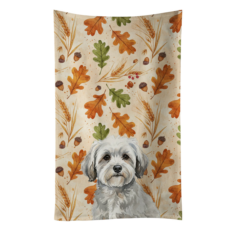 White with Gray Coton de Tulear Heirloom Fall Kitchen Towel, White with Gray Coton de Tulear