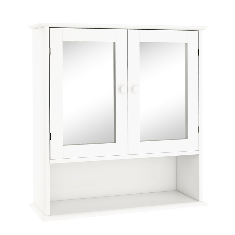 Armoire murale de salle de bain moderne avec portes à double miroir - Options de tablettes réglables peintes en blanc et peu encombrantes