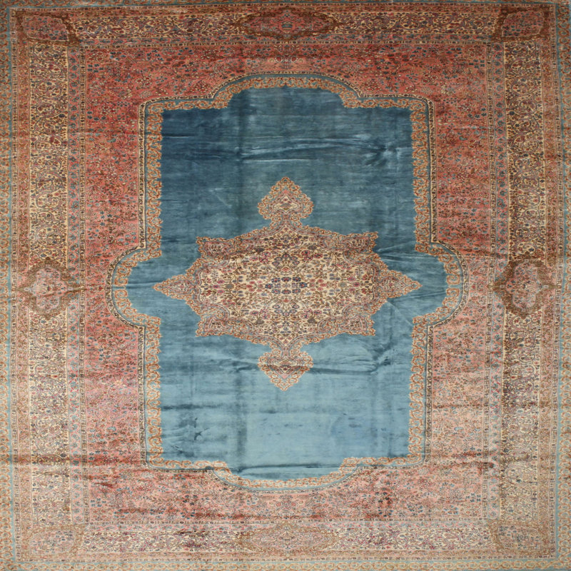 Tapis traditionnel brun / bleu, Rond 3 pi