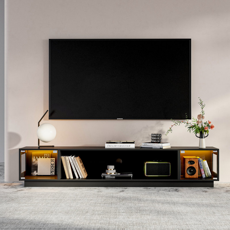 78.7'' Modern TV Stand With Tempered Glass Doors And Adjustable LED Lights, USB Powered, MDF Frame