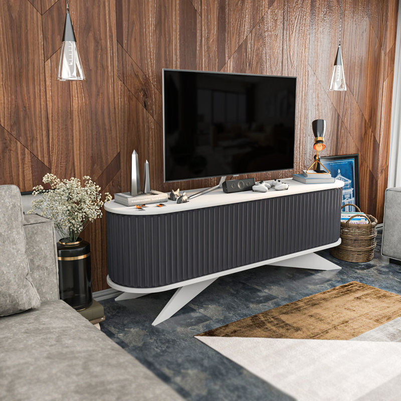 Laffoon Unfinished TV Stand, White/Anthracite
