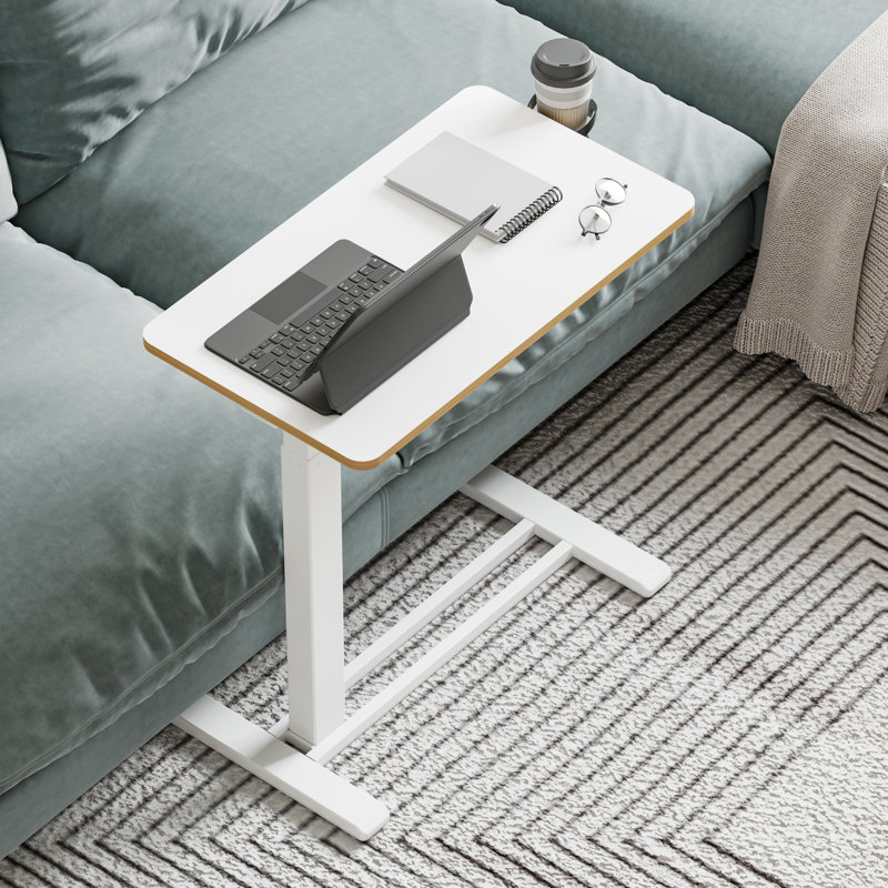 Table de lit réglable et mobile Kristee avec roulettes cachées, H 40,5 po x l 27,6 po x P 15,7 po, Blanc avec bordure érable