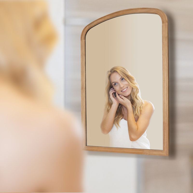 Lucena Wood Arched Rectangle Wall Mirror, 30" x 20", Natural Wood