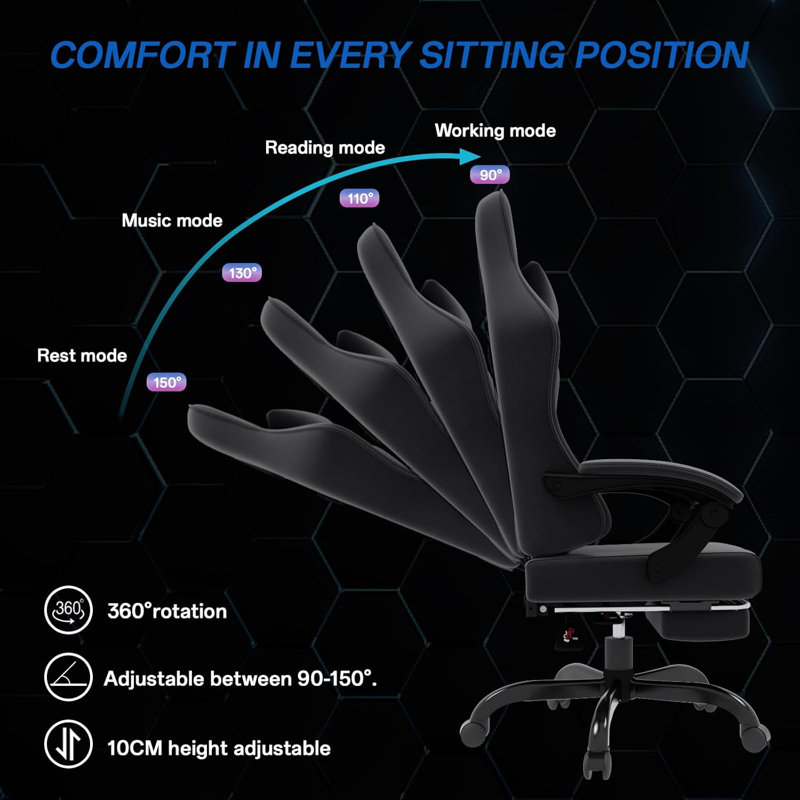 Ergonomic Game Chair with Massage Waist Pillow, Black