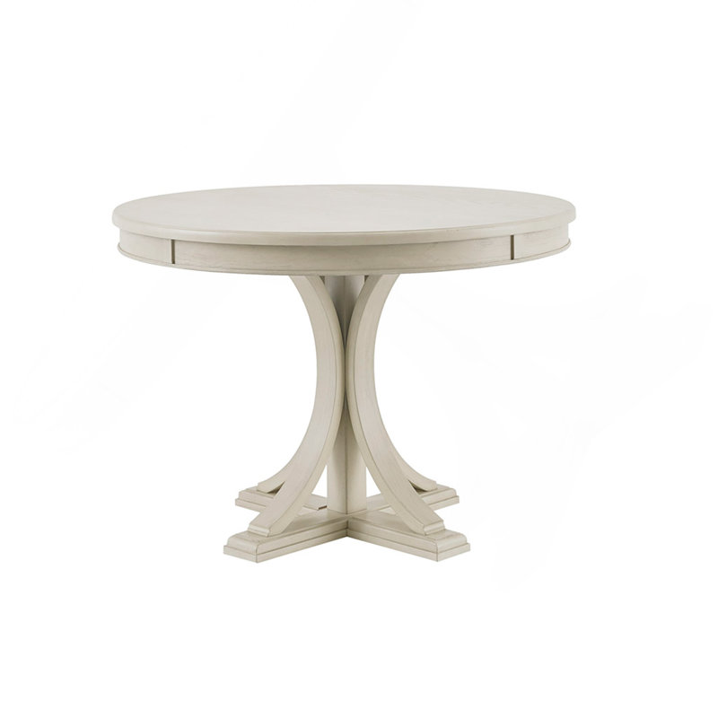 Table de salle à manger ronde 44 po, finition classique en bois massif pour salle à manger, crème antique, Crème