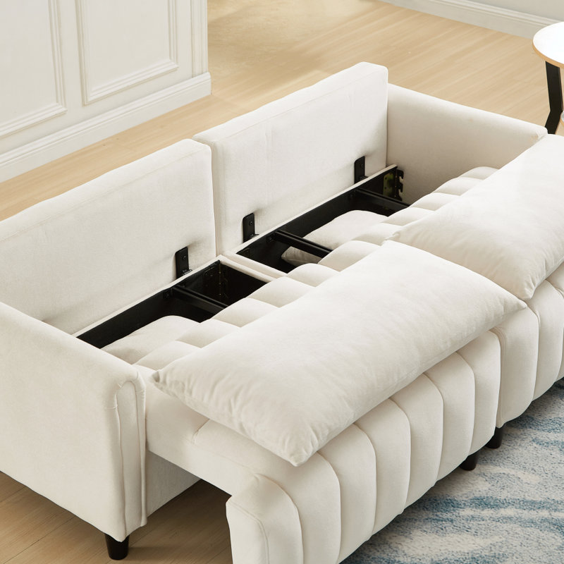Canapé-lit futon de 83 po, canapé-lit confortable en polyester avec 2 coussins carrés, canapé-lit convertible avec dossier réglable, causeuse moderne pour le salon, beige