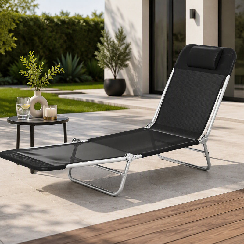 Chaise longue pliante pour l'extérieur, Noir / argenté