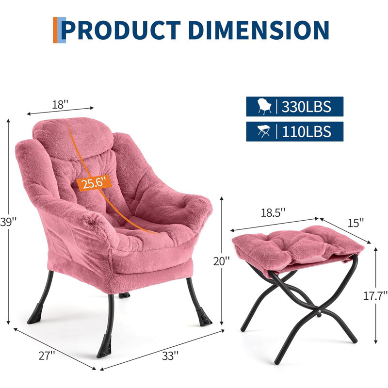 Fauteuil avec repose-pieds Lazy, Rose