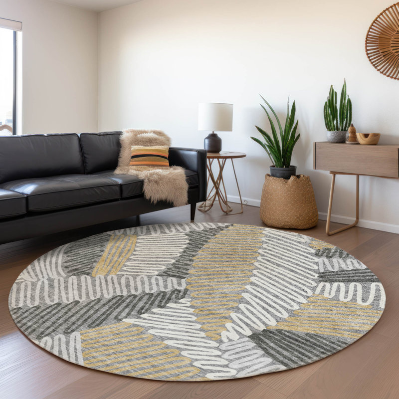 Premium Machine Washable Prisco Gray Rug, Round 8'