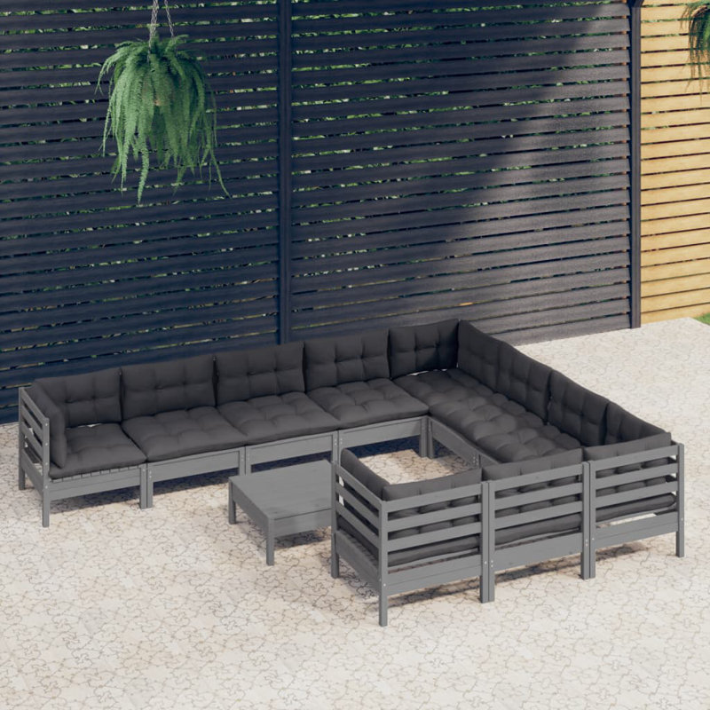  Ensemble de salon de jardin en bois de pin massif gris, 100% polyester moyen, Gris, Gris