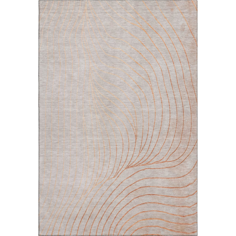 Premium Machine Washable Mayfield AMF2107 Swirls Rug, 9' x 12', Copper