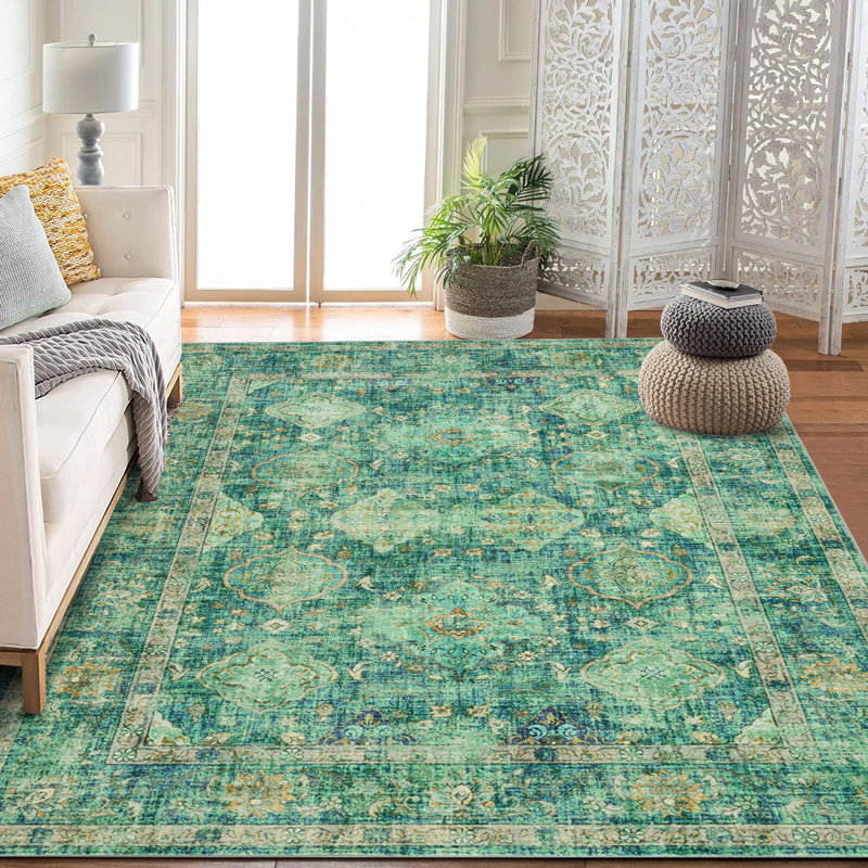 Washable Area Rug for Living Room  Area Rugs for Farmhouse Area Rug Low Pile Non Slip Soft Print Pattern Rug for Bedroom