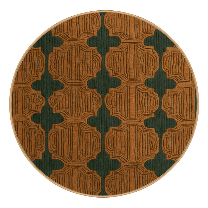 Tapis brun treillis lavable à la machine, Rond 4 pi
