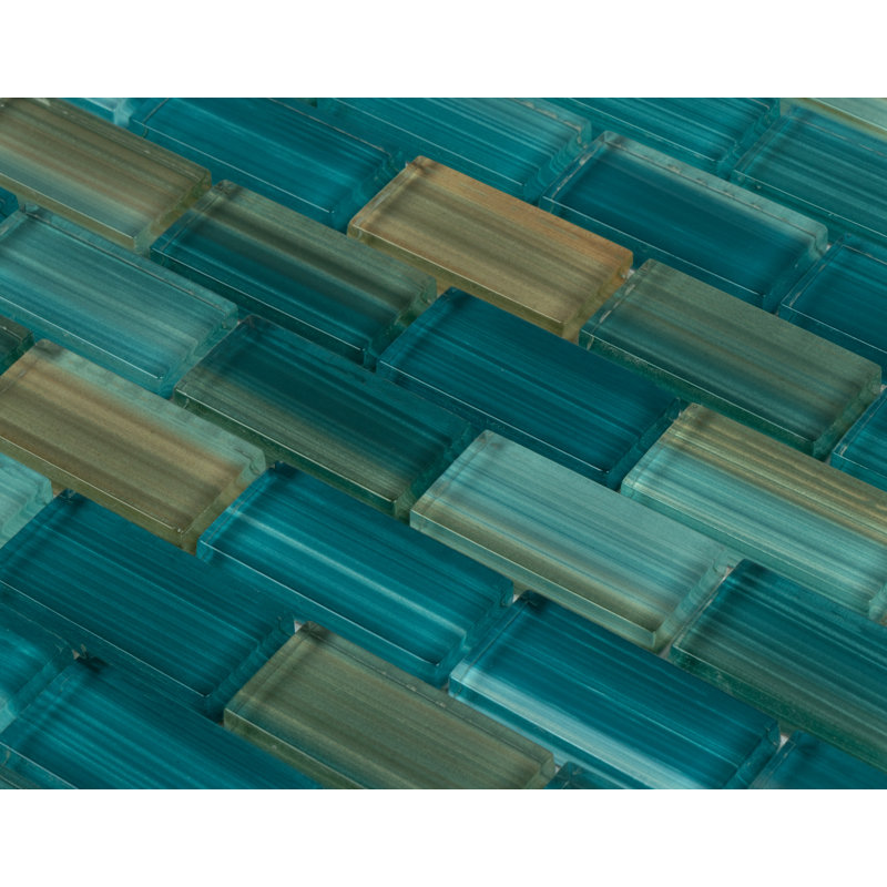 Carreau de mosaïque en verre à bord droit 1 "x 2" pour piscine, Vert lagon