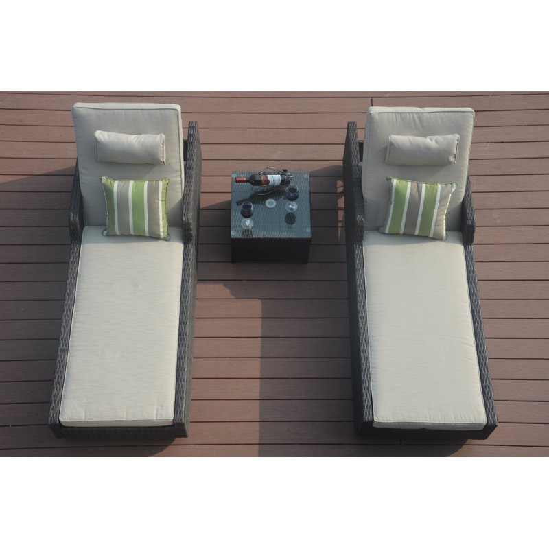 Elia Outdoor Wicker Chaise Lounge Set with Table , Cushion Included, Ivory