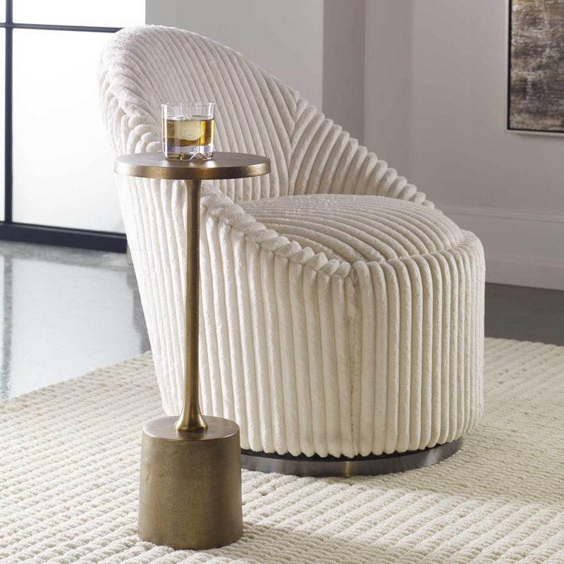 Brass Gold Round Aluminum Pedestal End Table