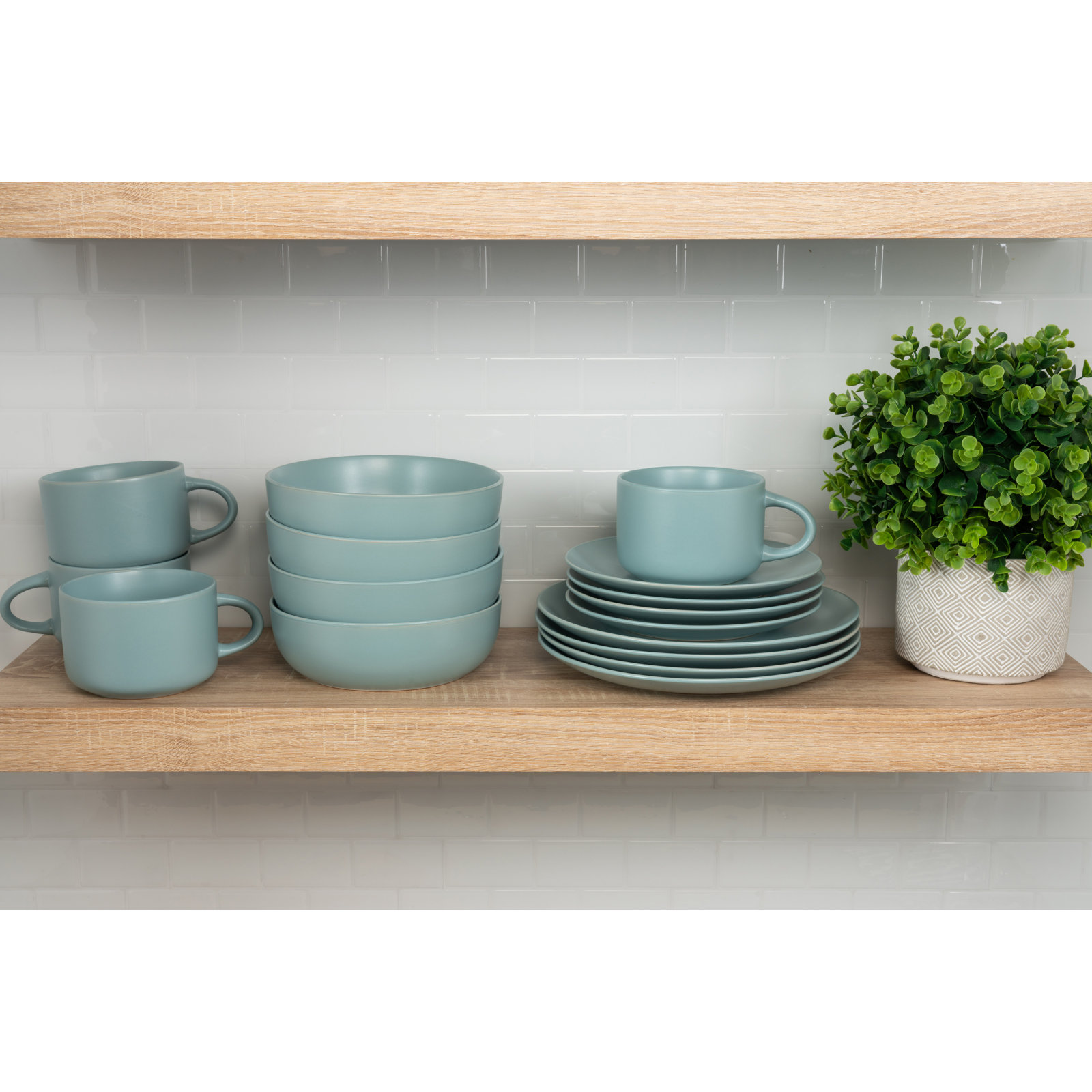 Wazee Matte Stoneware Dinnerware Set - Service for 4, Mineral Blue