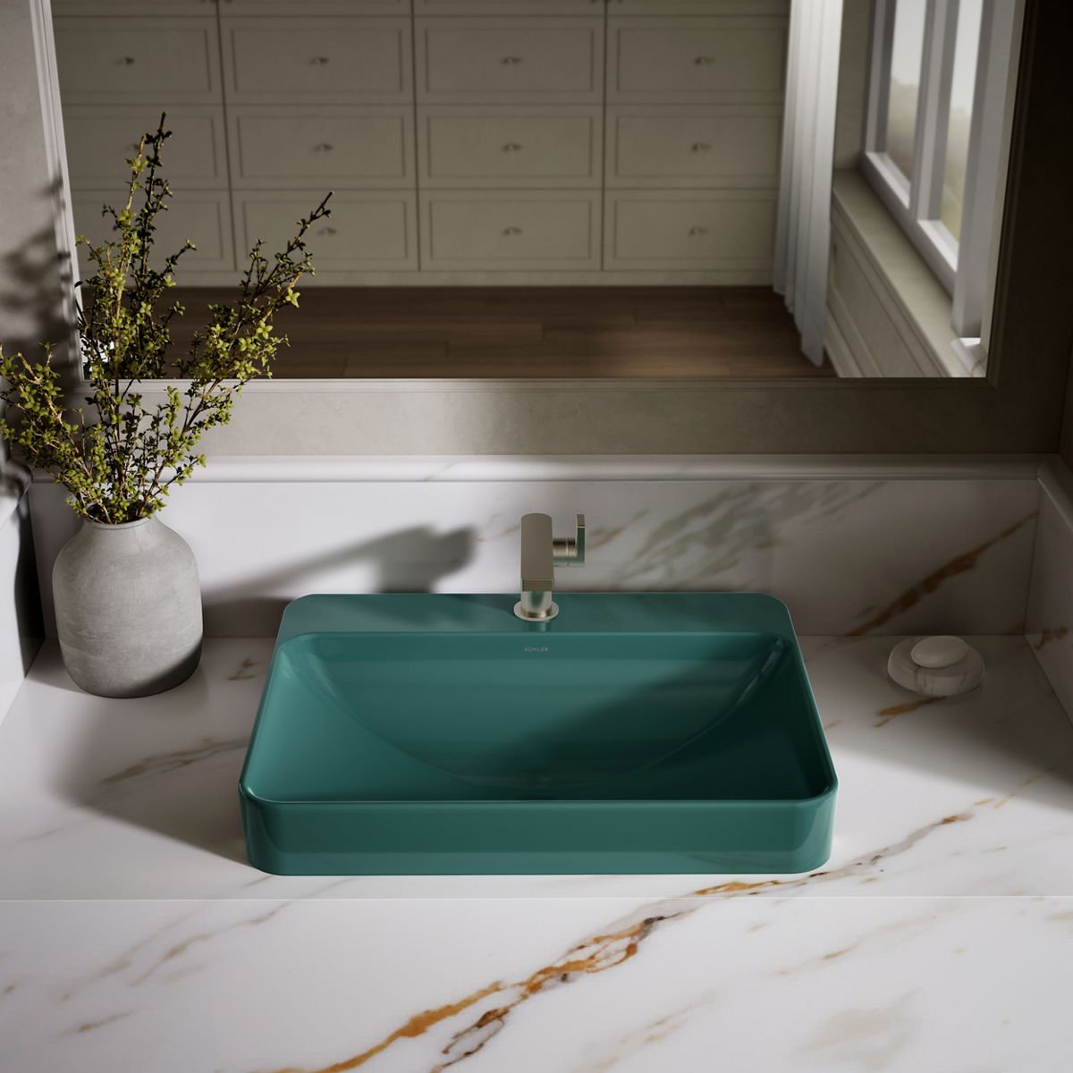 Vox Rectangular Vessel Sink, Teal, 1