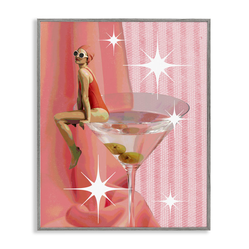  «Vintage Swimmer on Drink», estampe numérique par Daphne Polselli, H 20 po x l 16 po, Estampe numérique Farmhouse