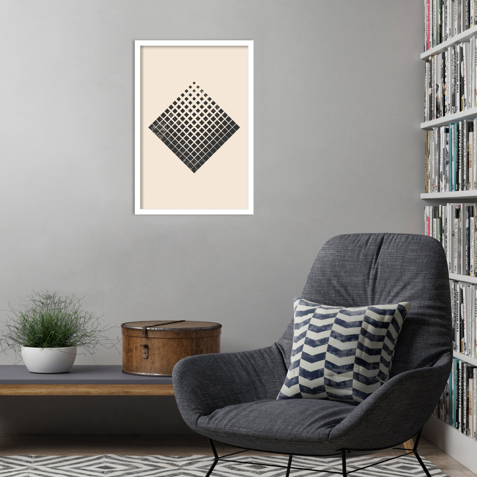 Minimal Halftone Shapes No. 3 Print, White, 25" H x 17" W x 1" D