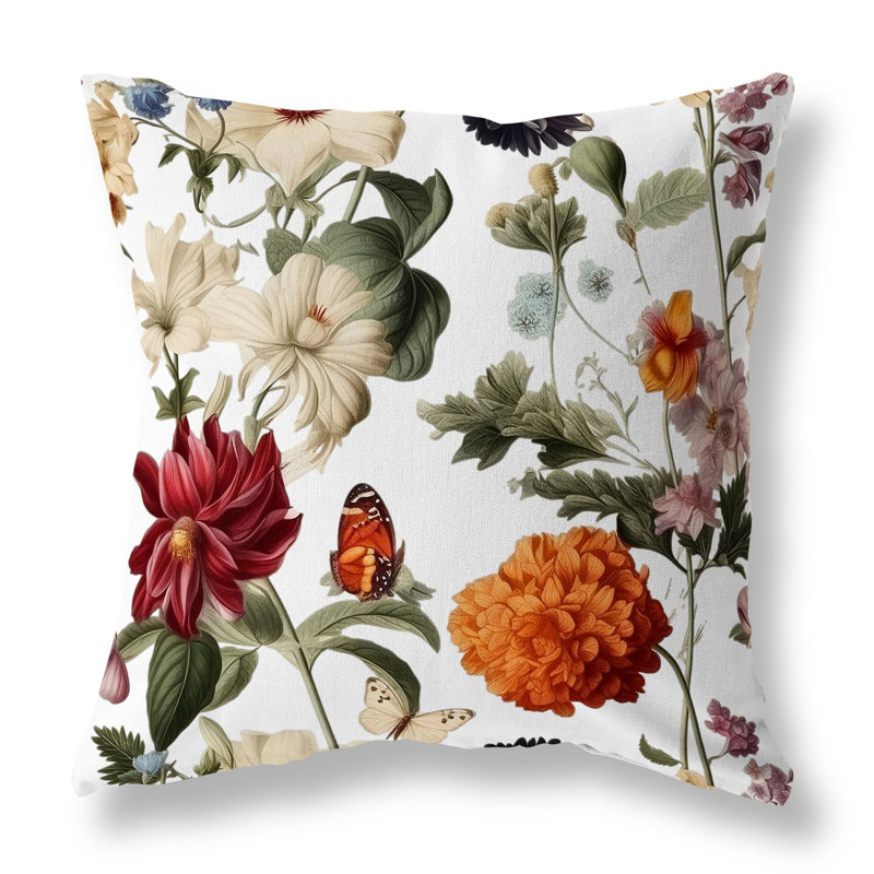 Mixed Flower Delight Floral Reversible Throw Pillow, 16"H x 16"W, White/Cream/Multi Floral