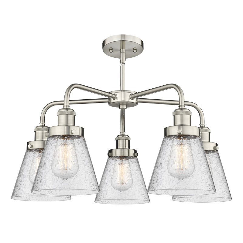 Lustre suspendu 5 lumières Cone, Grainé, Nickel satiné