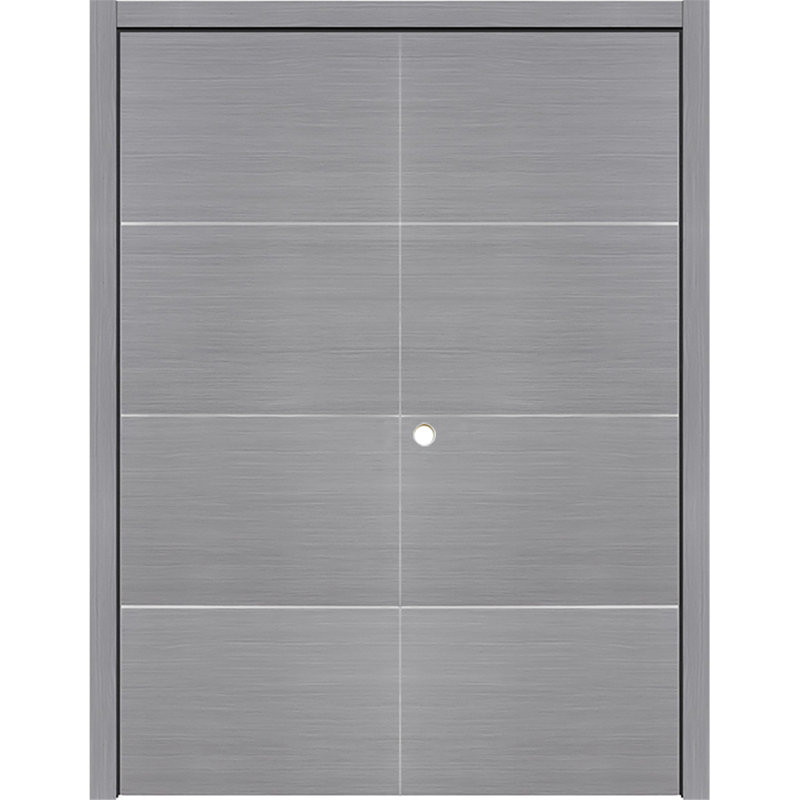 Double porte intérieure stratifiée HG-008, Bois argenté, Droite / vers l'intérieur, 72 po x 80 po