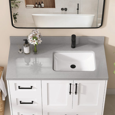 42 po X P 22 po D Meuble-lavabo de salle de bain rectangulaire gris droit avec comptoir dosseret