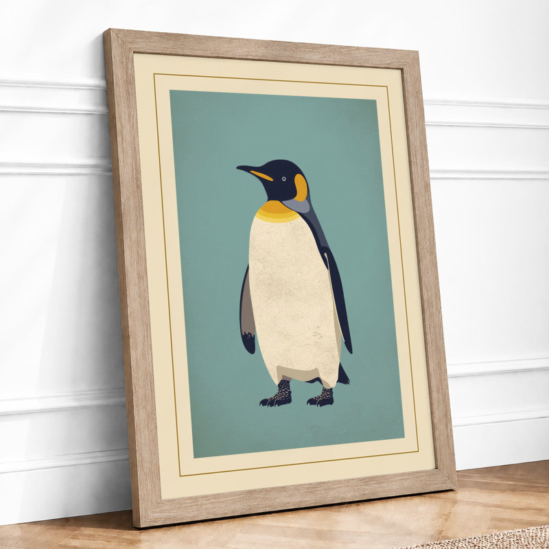 Emperor Penguin Scandinavian - Framed Print, Oak, A3 - 42.0 x 29.7 cm