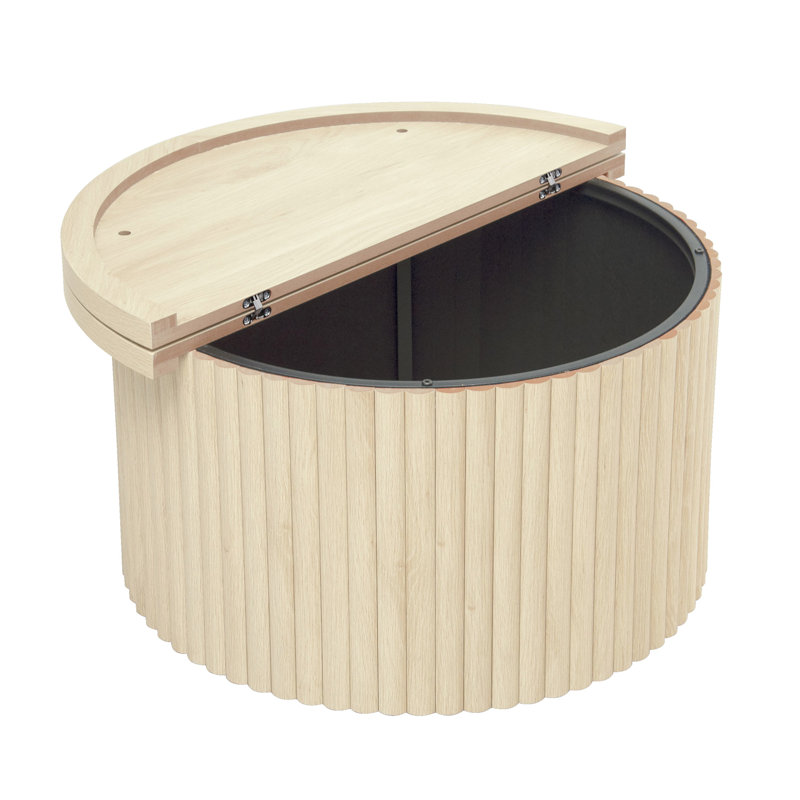 Table basse ronde moderne pour appartement, simple et tendance, finition naturelle, support interne en fer, rangement à couvercle rabattable, tapis de pieds réglable