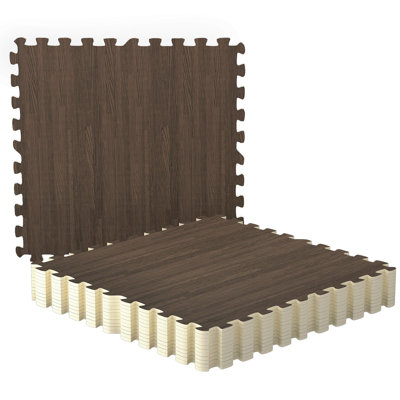12 tuiles de plancher de gymnase, tapis en mousse imbriquée de grain de bois de 3/8 po d'épaisseur 24 po x 24 po