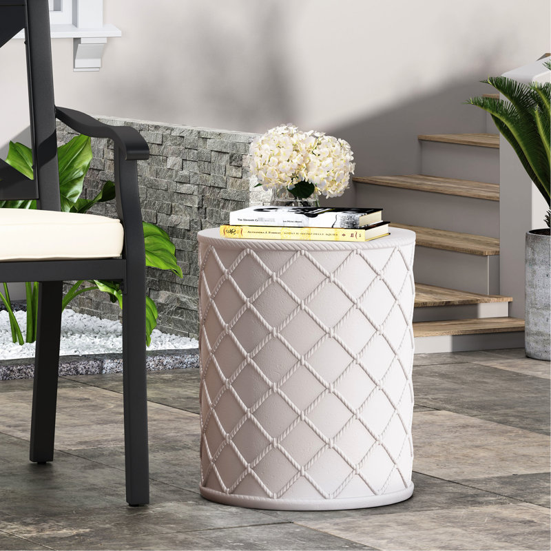 Table de bout élégante en béton léger - Accent de corde nautique 17,94 po de hauteur sans assemblage requis Thème de patio 15,4 po X plaisir instantané