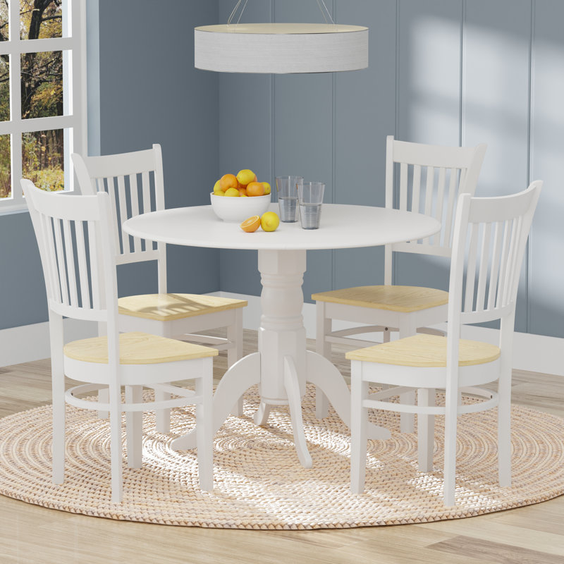 Ensemble de salle à manger Elkin, Blanc, Blanc / Naturel, Ensemble repas 5 pièces