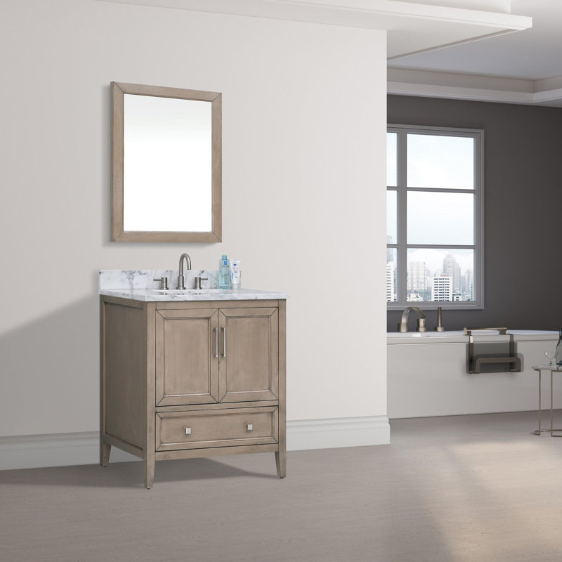 Everette 30'' W Single Bathroom Vanity Base, Gray Oak