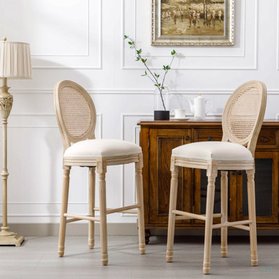 Tabourets de bar en bois avec dossier rembourré French Country, ensemble de 2