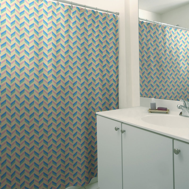 Rideau de douche simple à chevrons, Jaune et pastel