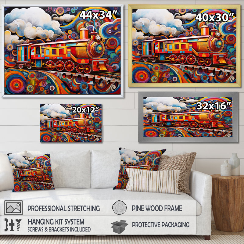 «Abstract Train Whimsical Journey III», reproduction sur toile, H 16 po x l 32 po x P 1 po, Encadrement doré