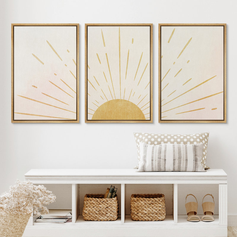 "Bright Bright Yellow Burst", Neutral Abstract , H 24 po x l 48 po, Cadre flottant, Naturel