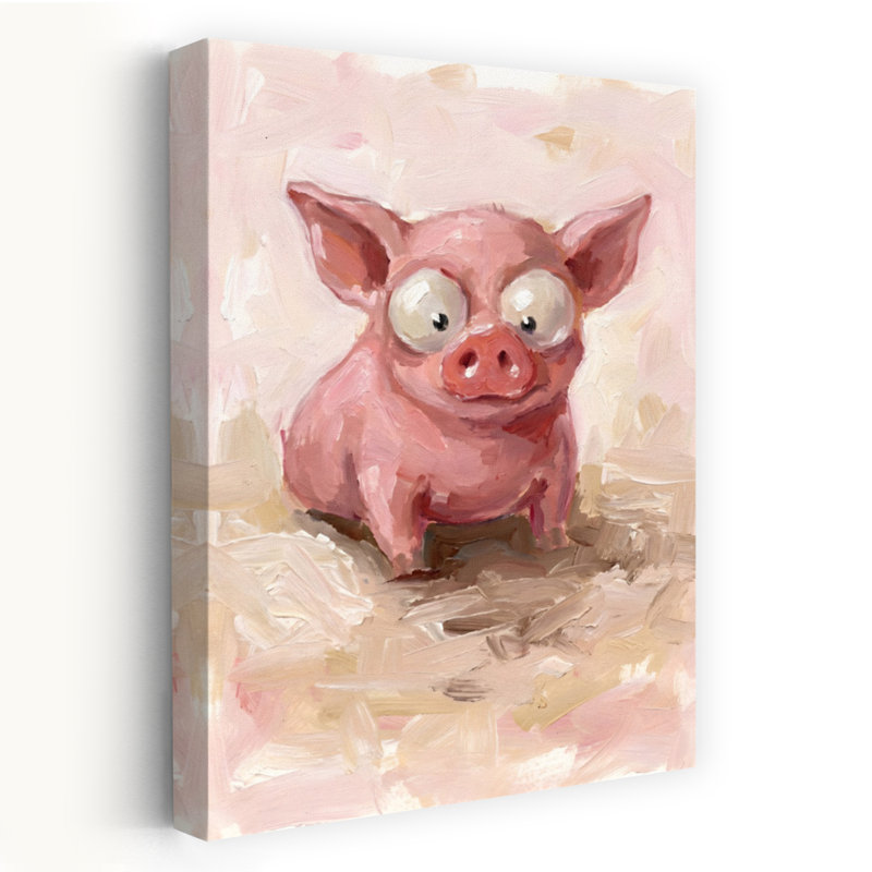 Drôle de cochon rose abstrait, paysage contemporain, art mural, 18" H x 12" W