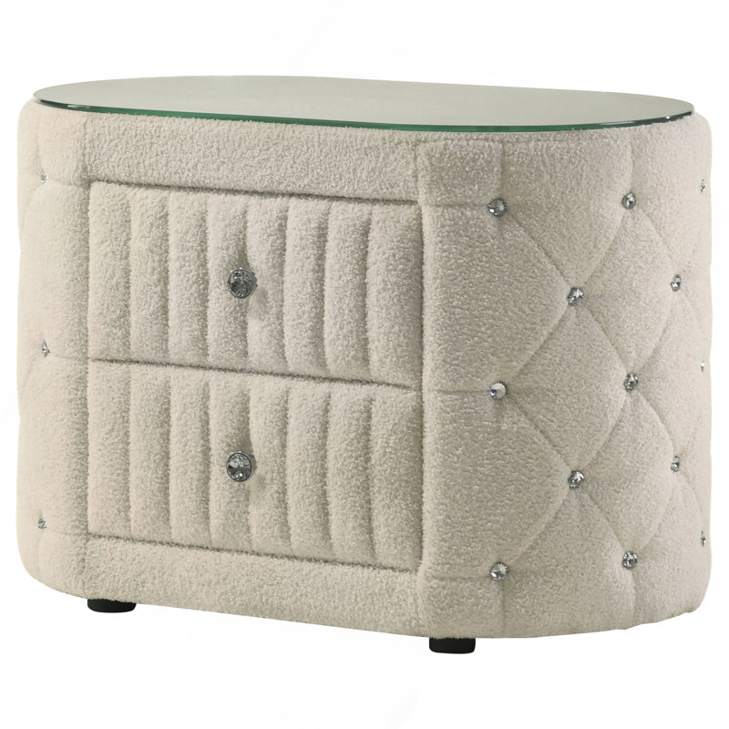 Santiago Ivory 2-Drawer Upholstered Nightstand Bedside Table