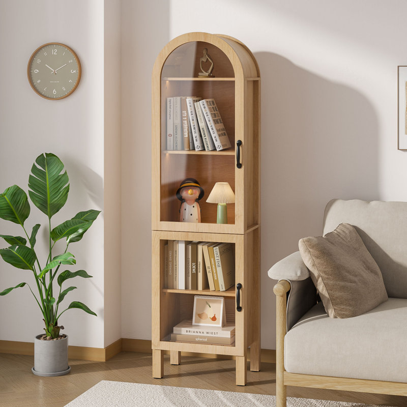 Arched Display Cabinet Bookcase with Glass Doors
