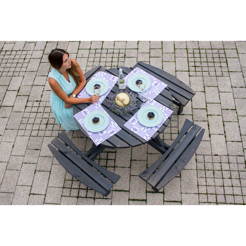Heaven Round Wood Outdoor Picnic Table With Umbrella Hole , 180cm cm W 180cm cm D, Dark Grey