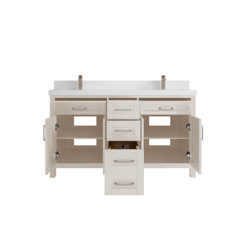 60 po Cambridge X P 22 po D Meuble-lavabo double en grain fin avec 2 po Quartz blanc