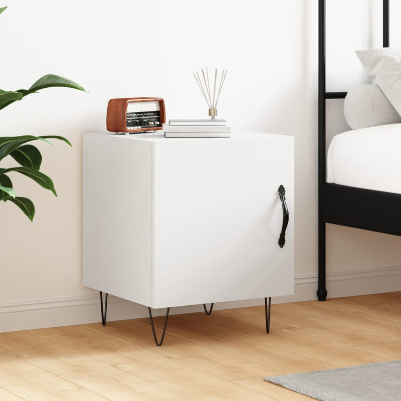 40cm W Iron Bedside Table, White