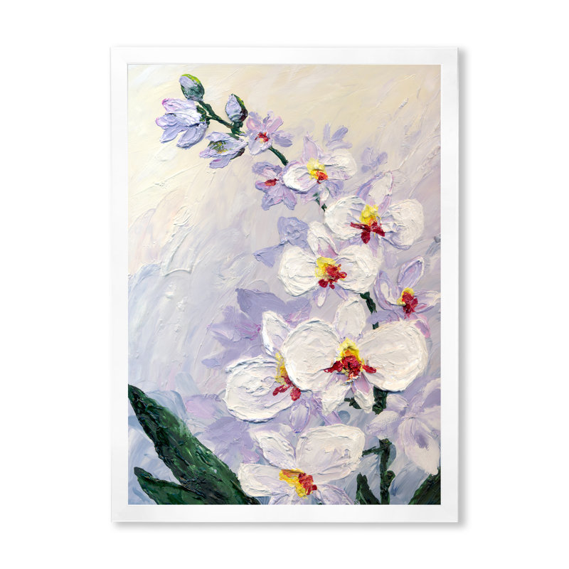Fleur d'orchidée blanche moderne - peinture, Cadre photo blanc, H 40 po x l 30 po x P 1,5 po