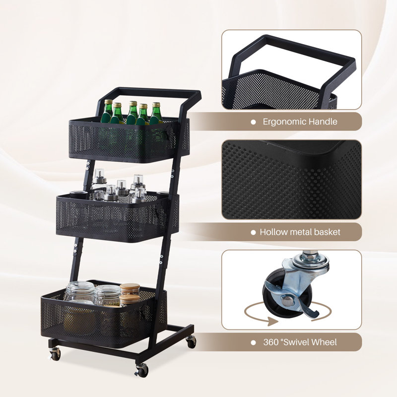93cm H x 36cm W Cart with Wheels, Black