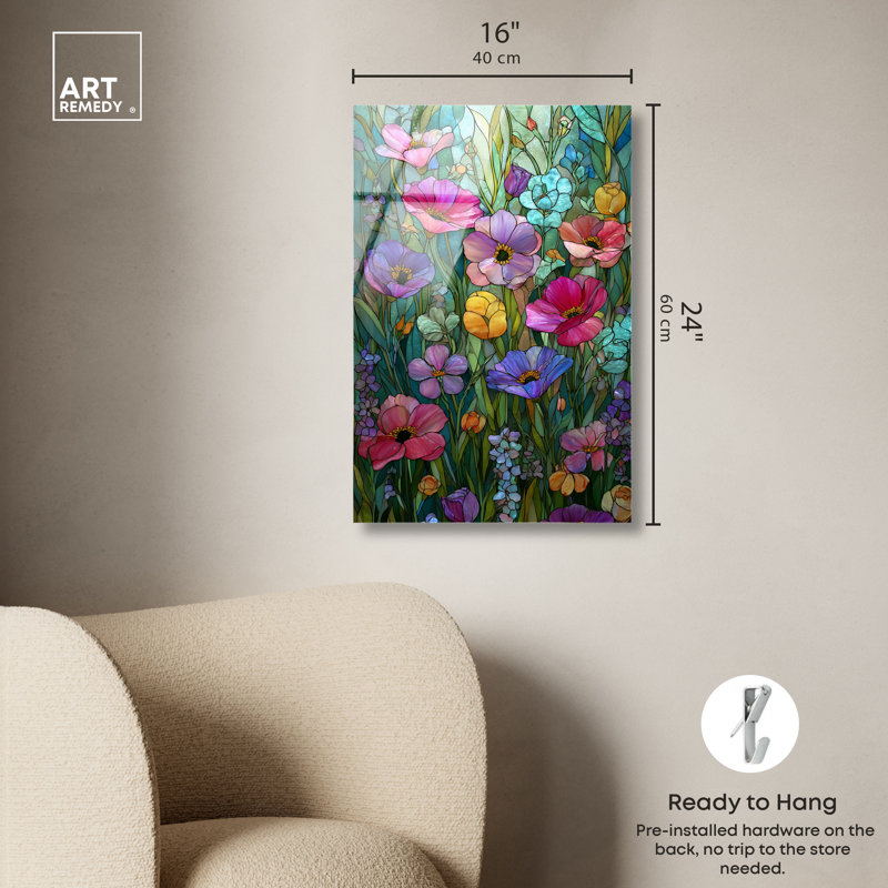 Art mural floral imprimé acrylique vert émaillé par Art Remedy, prêt à accrocher, 16 x 24, 24"H x 16"W
