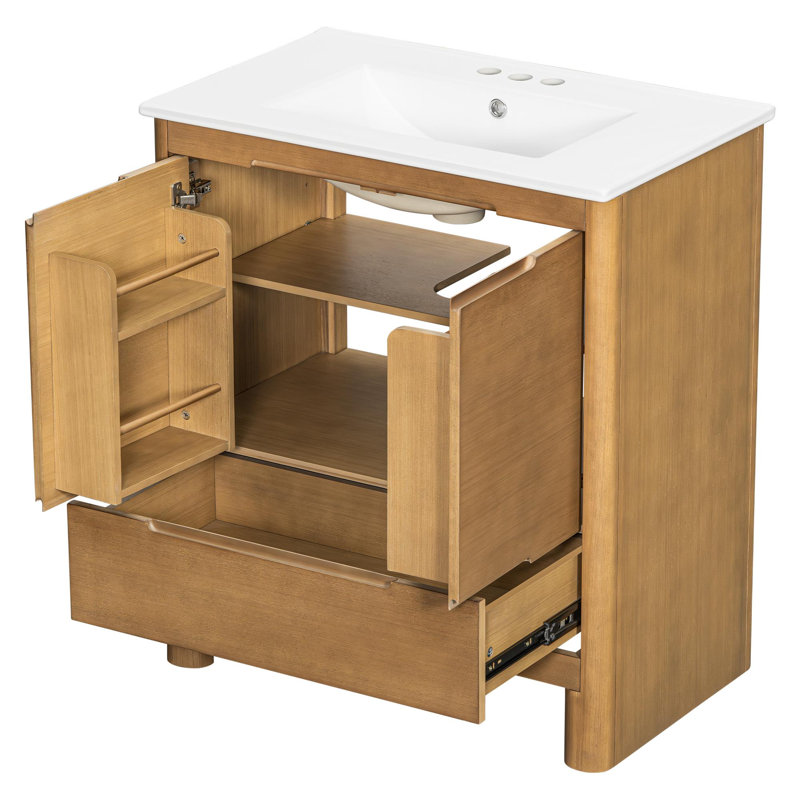 Meuble-lavabo moderne 30 po avec lavabo en céramique, Naturel
