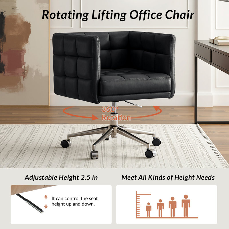 Grace Modern Swivel Simple Assembly Office Chair with Squared Silhouette, Black